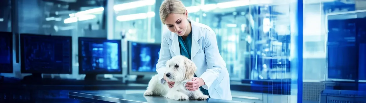 Hayvan Hastanesinde tedavisi yapılan bir köpek resmi